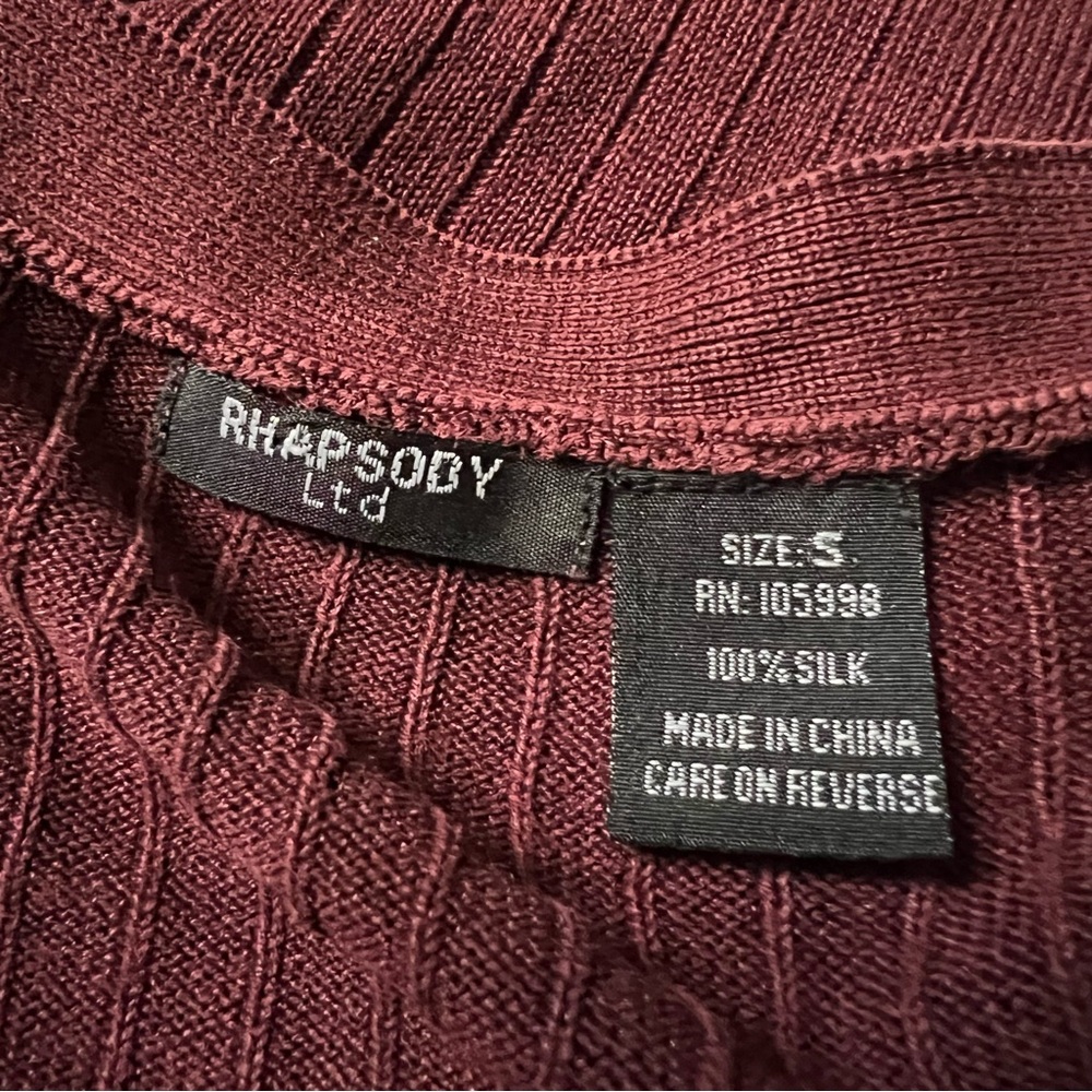 Maroon Burgundy Vintage 100% Silk Cardigan Ribbed Modest Long-Sleeve Sweater S - Picture 16 of 16